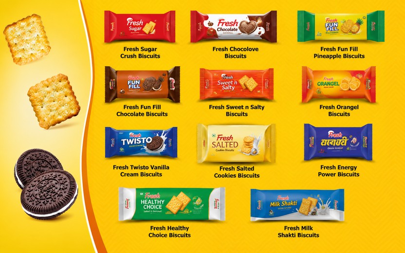 Cream and sandwich biscuits in premium retail packaging