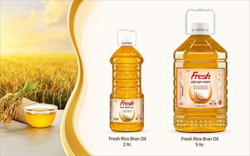Rice bran oil products in 2 litre and 5 litre pack sizes