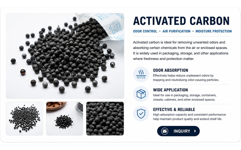 Activated carbon for odor control and moisture protection