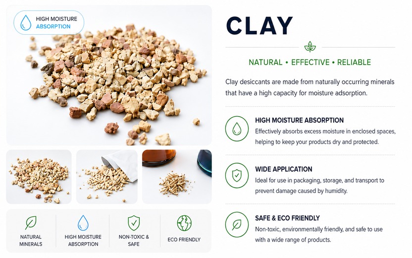 Clay desiccant for moisture absorption