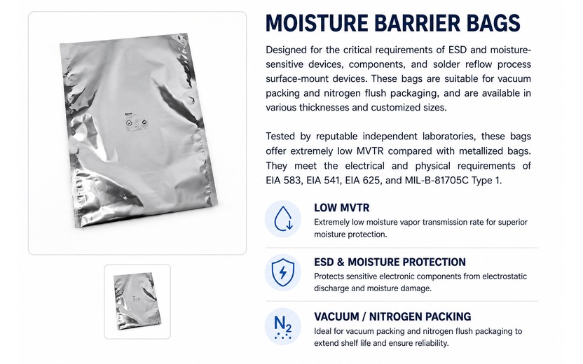 Moisture barrier bags for moisture-sensitive products