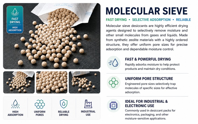 Molecular sieve desiccant for fast moisture adsorption