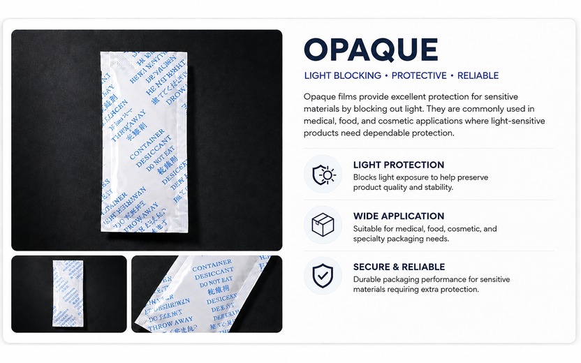 Opaque desiccant packaging material