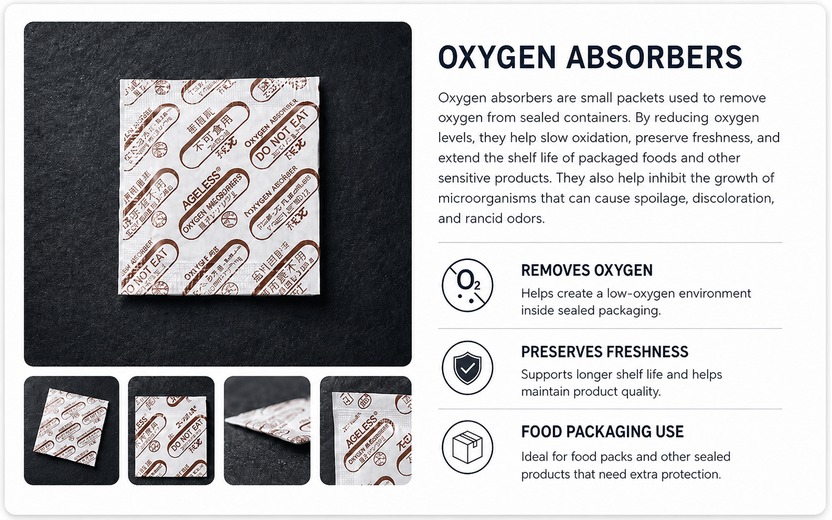Oxygen absorbers for sealed food packaging
