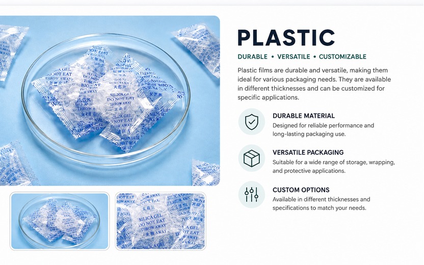 Plastic desiccant packaging material
