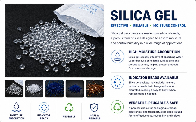 Silica gel desiccant for moisture control