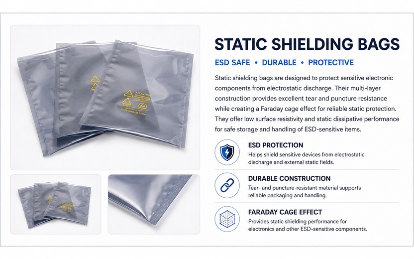 Static shielding bags for electrostatic and moisture protection