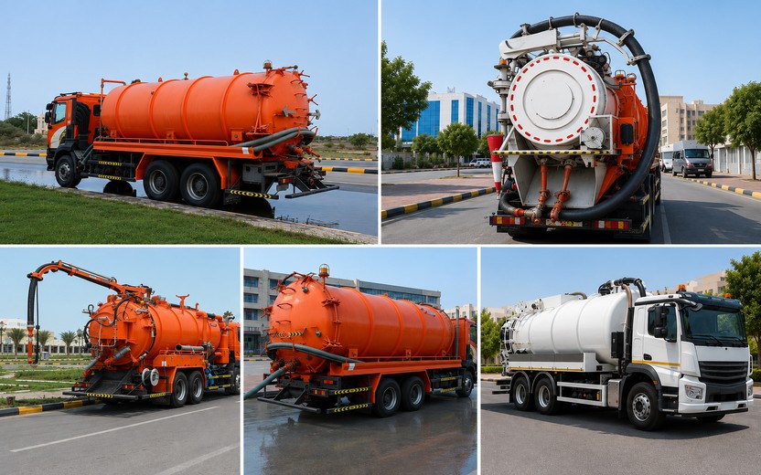 Municipality equipment including street sweepers, garbage collection trucks, sewer maintenance vehicles, and road repair equipment