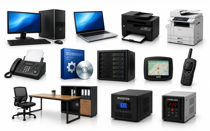 Office equipment including computers, printers, communications devices, furniture, and automation products