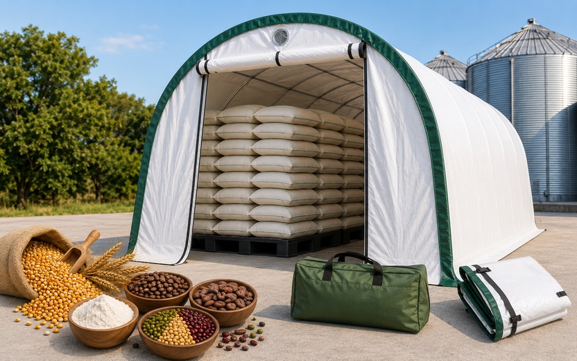 Hermetic organic storage structure for grain, seeds, flour, coffee, cacao, pulses, and moisture-sensitive commodities