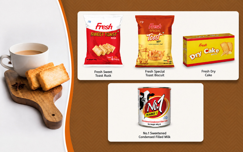 Rusk toast products and sweetened condensed filled milk for retail and household supply
