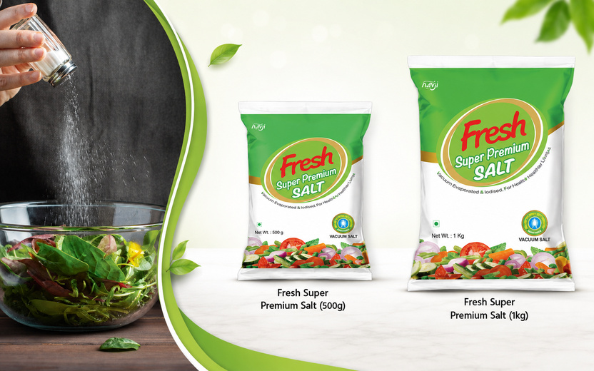Salt products including Fresh Super Premium Salt in 500g and 1kg retail packaging